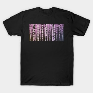 Black and White Birch Trees with Pink and Purple Leaves T-Shirt